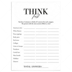 Think Fast Icebreaker Game Printable | Instant Download – LittleSizzle