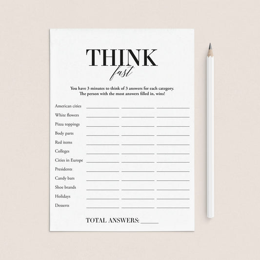 Think Fast Icebreaker Game Printable by LittleSizzle