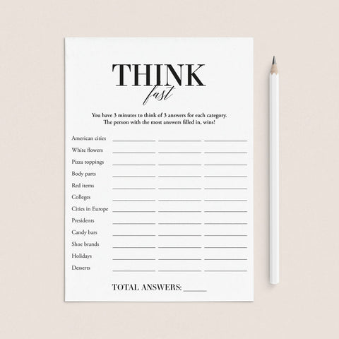 Think Fast Icebreaker Game Printable | Instant Download – LittleSizzle