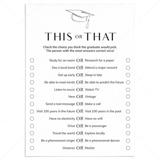 This or That Grad Party Game Printable by LittleSizzle
