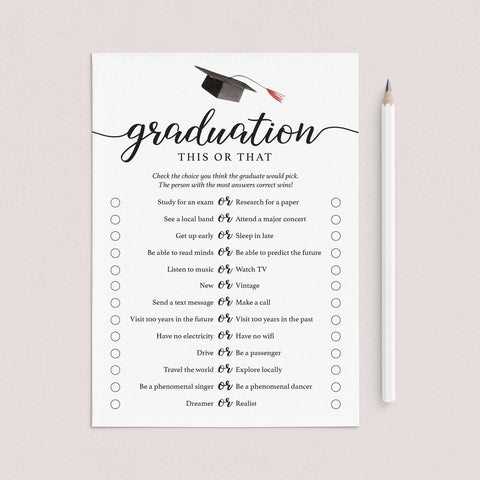 This Or That Graduation Game Printable 