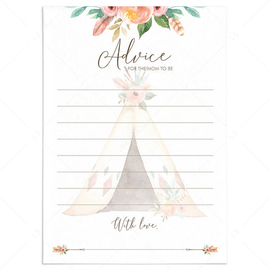 Advice for Mom Printable Baby Shower Cards with Tipi by LittleSizzle