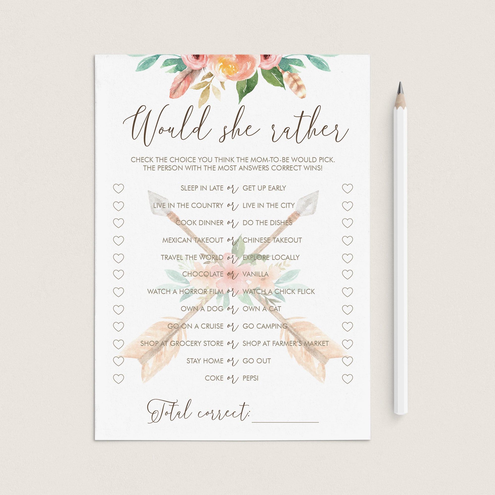 Printable Would She Rather Mommy Quiz Tribal Theme by LittleSizzle