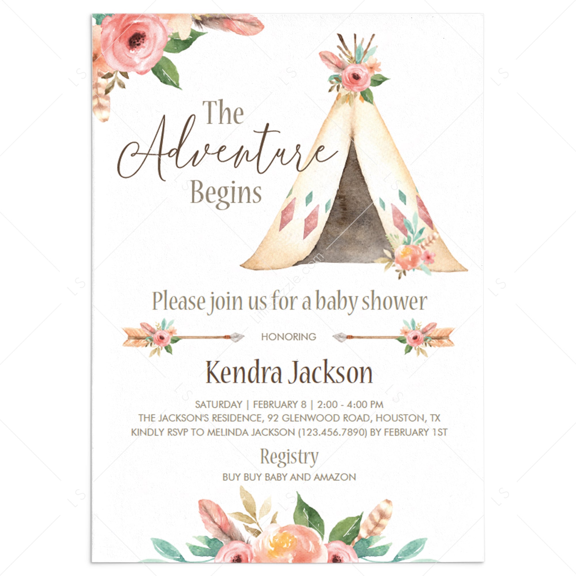 Tribal Baby Shower Invite Template Boho Teepee by LittleSizzle