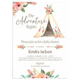 Tribal Baby Shower Invite Template Boho Teepee by LittleSizzle