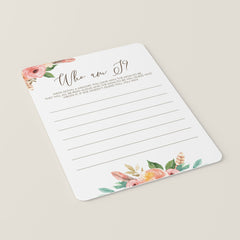 Boho Baby Shower Game Who Am I Instant Download