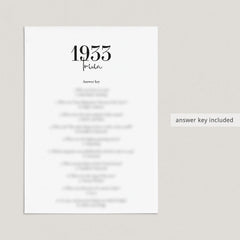 1933 Trivia Quiz with Answer Key Instant Download