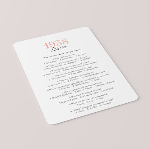 1938 Trivia Questions and Answers Printable | Instant Download ...