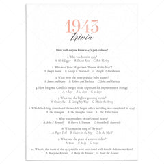 1943 Trivia Questions and Answers Printable