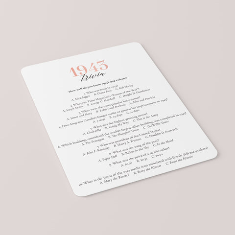 1943 Trivia Questions and Answers Printable | Instant Download ...