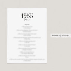 1953 Trivia Quiz with Answer Key Instant Download