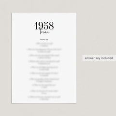 1958 Trivia Quiz with Answer Key Instant Download