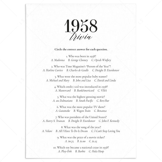1958 Fun Facts Quiz with Answers Printable by LittleSizzle