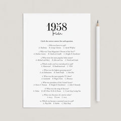 1958 Trivia Quiz with Answer Key Instant Download by LittleSizzle