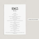1963 Trivia Quiz with Answer Key Instant Download