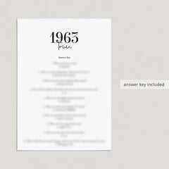 1963 Trivia Quiz with Answer Key Instant Download
