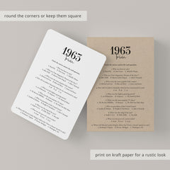 1963 Trivia Quiz with Answer Key Instant Download