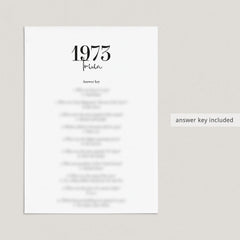 1973 Trivia Quiz with Answer Key Instant Download