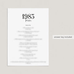 1983 Trivia Quiz with Answer Key Instant Download