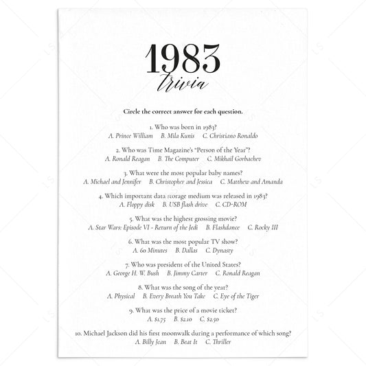 1983 Fun Facts Quiz with Answers Printable by LittleSizzle