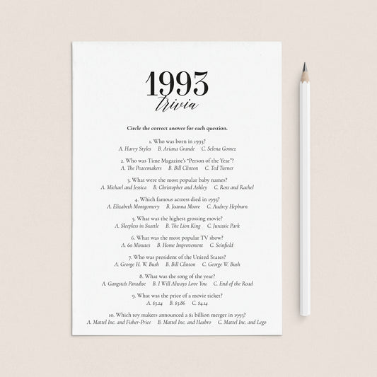 1993 Fun Facts Quiz with Answers Printable by LittleSizzle