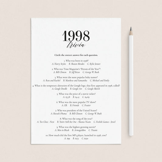 1998 Fun Facts Quiz with Answers Printable by LittleSizzle