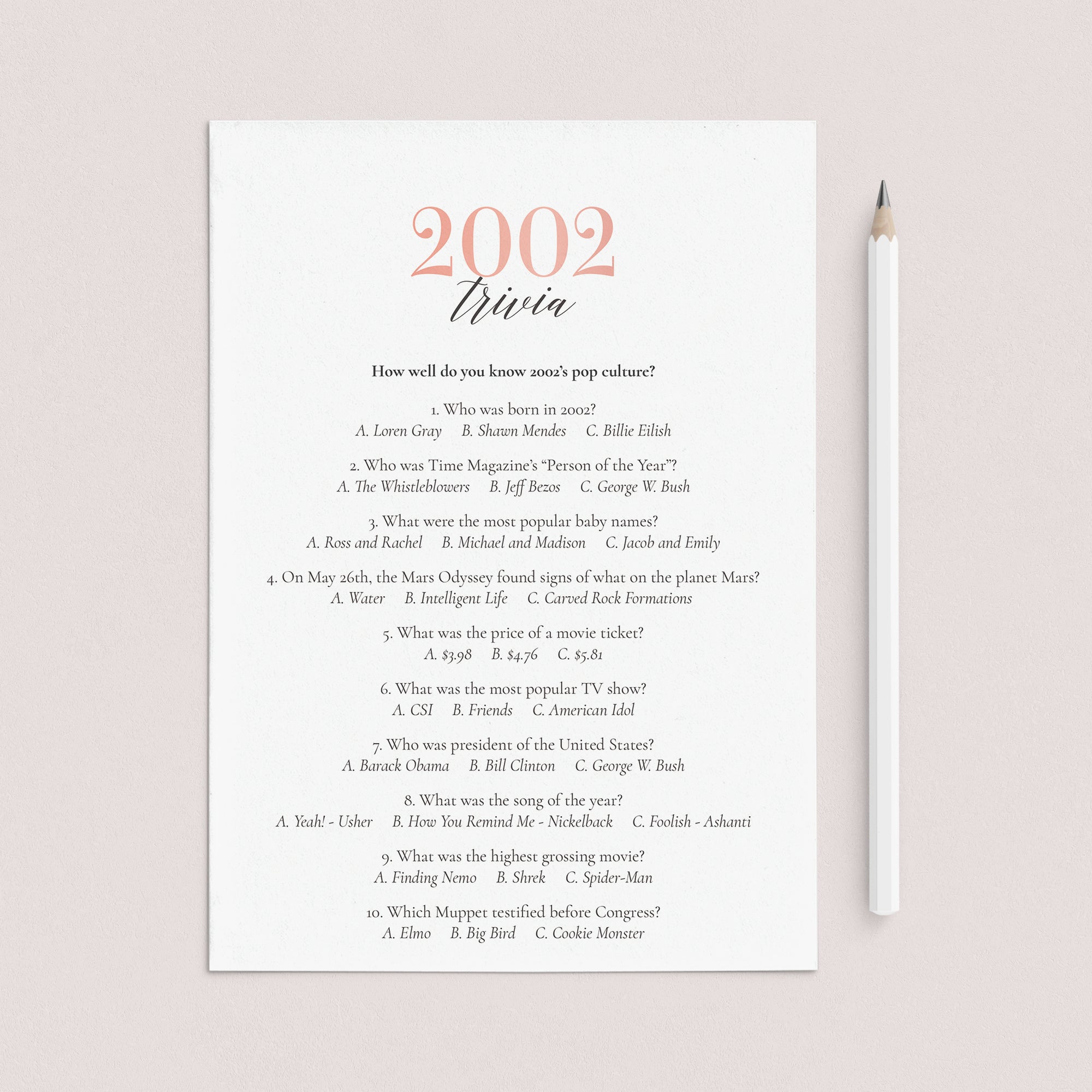 2002 Trivia Questions and Answers Printable by LittleSizzle