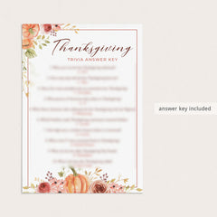 Thanksgiving Trivia with Answer Key Printable