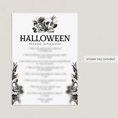 Printable Halloween Trivia Quiz with Answers Floral Skull