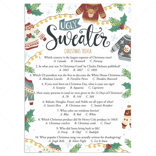 Ugly Sweater Party Trivia Game with Answers by LittleSizzle