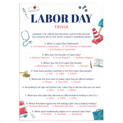 Labor Day Trivia with Answer Key Printable by LittleSizzle