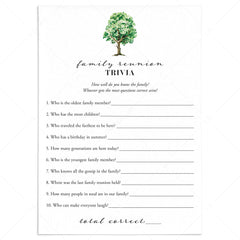 Printable Family Trivia Quiz for Family Reunion by LittleSizzle