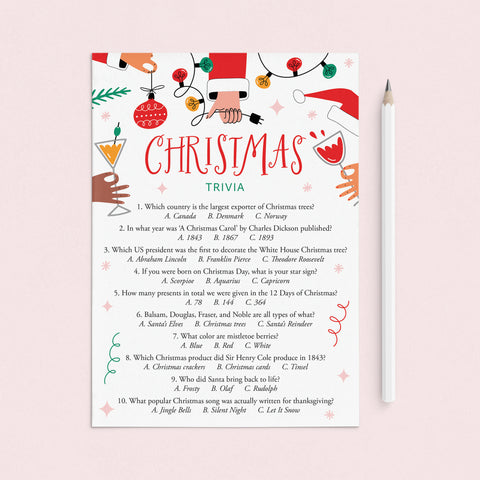 Adult Christmas Party Trivia Game Printable | Answers Included ...