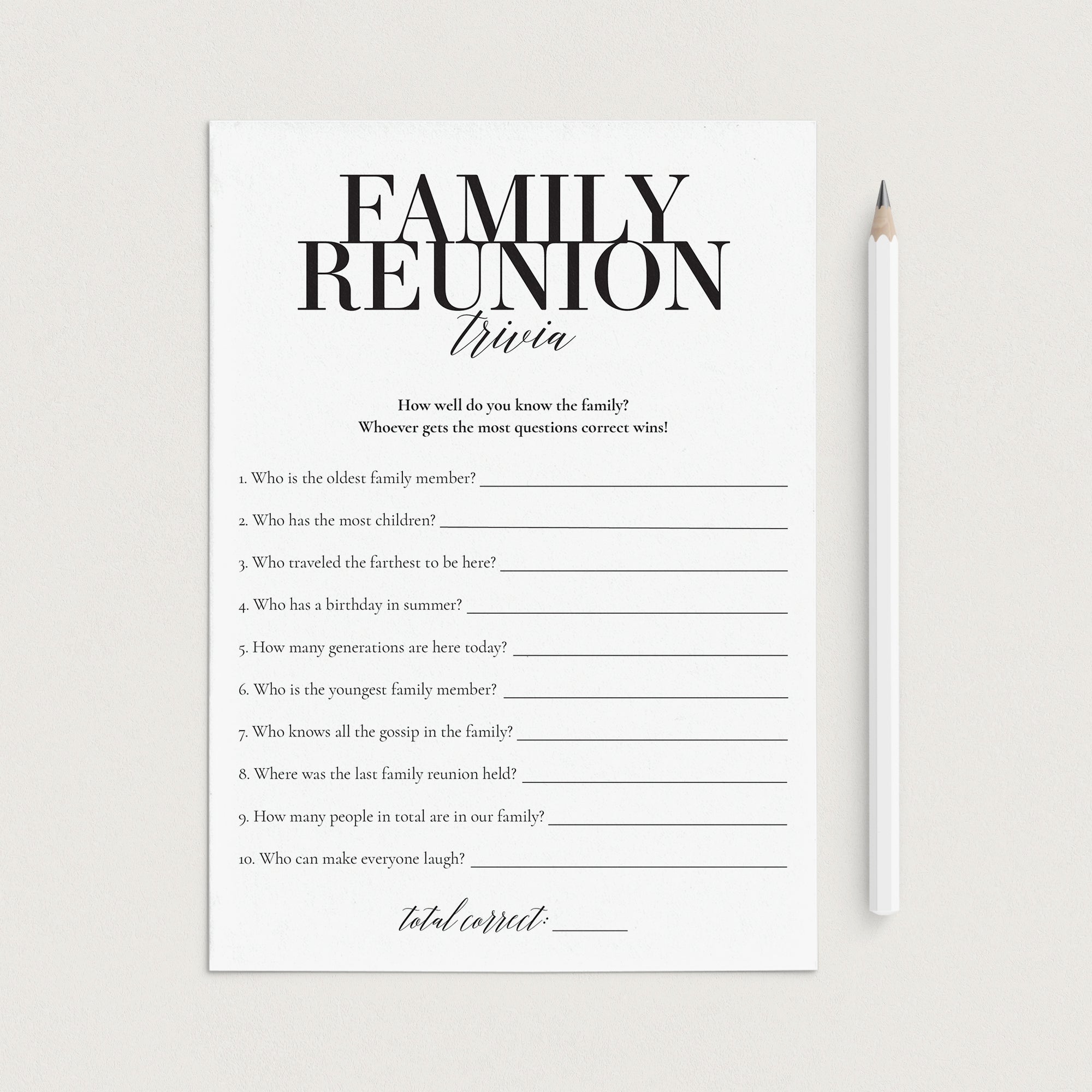 Family Reunion Trivia Quiz Instant Download by LittleSizzle