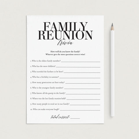 Family Reunion Trivia Quiz Instant Download | Family Quiz Night ...