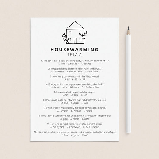 Housewarming Party Trivia Quiz with Answers Printable by LittleSizzle