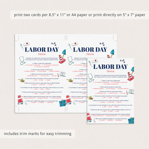 Labor Day Trivia with Answer Key Printable | Labor Day Quiz for all ...