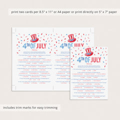 4th of July Trivia with Answer Key Printable