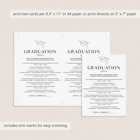 Graduation Trivia Quiz with Answer Key Printable | Instant Download ...