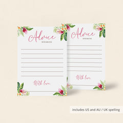 Advice cards for mom to be printable tropical baby shower by LittleSizzle