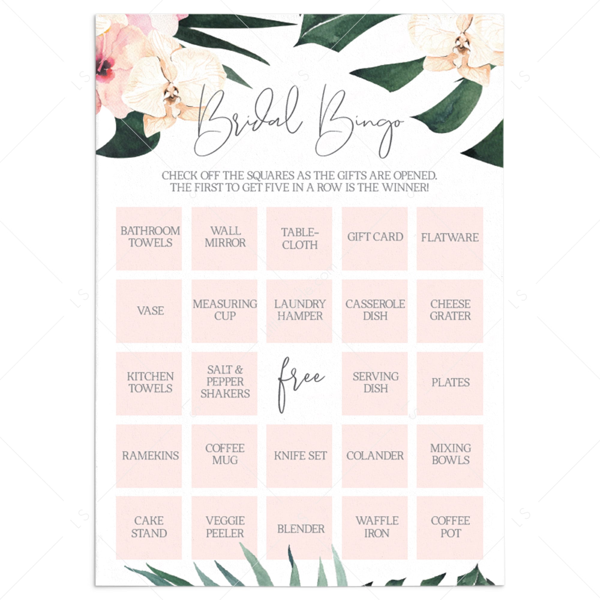 Bridal Bingo Template Blank and Prefilled Cards Instant Download by LittleSizzle