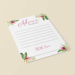 Summer Wedding Advice Cards Printable