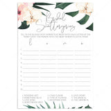 Bridal Shower Scattergories Game Printable Summer Theme by LittleSizzle