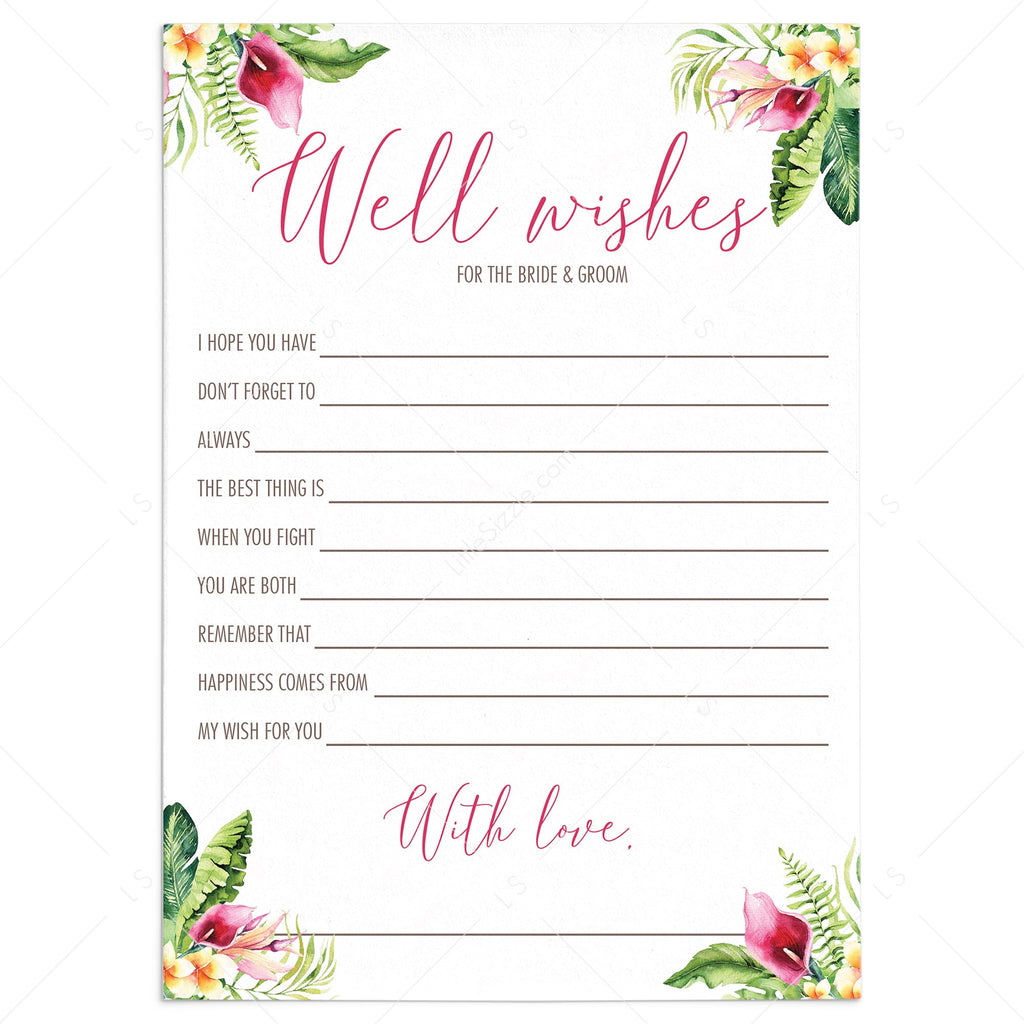 Tropical Wedding Well Wishes for the Bride and Groom Cards Printable ...