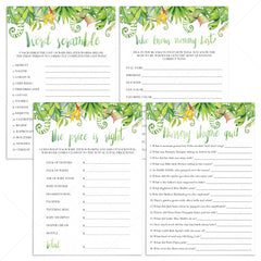 Green tropical theme baby shower game printables by LittleSizzle