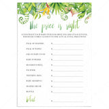 Greenery leaves baby party game the price is right printable by LittleSizzle