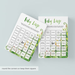 Tropical prefilled baby bingo cards printable by LittleSizzle