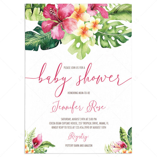 Tropical Baby Shower Invitation PDF Template by LittleSizzle