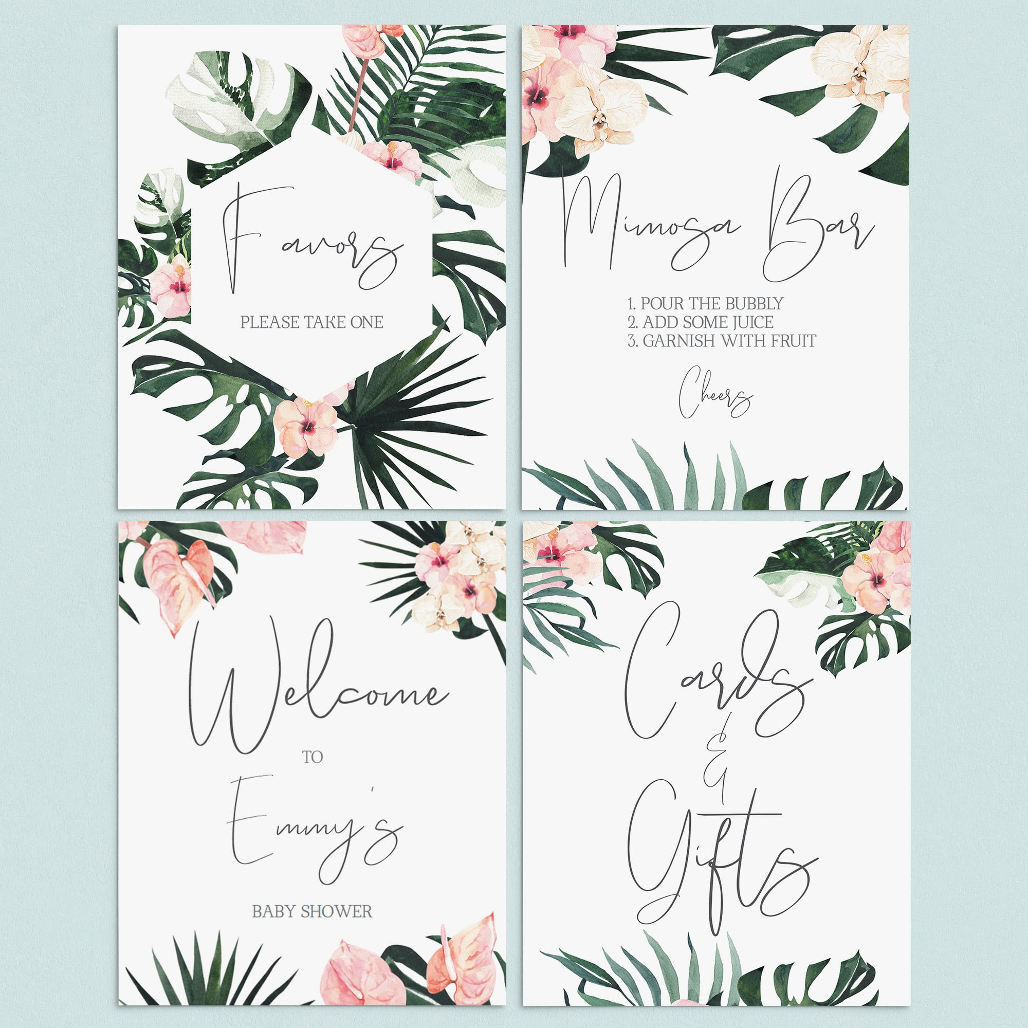 Tropical Leaves Baby Shower Signs Bundle Printable by LittleSizzle