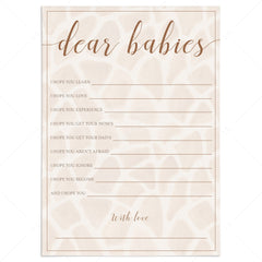 Printable dear babies game for rustic safari baby shower by LittleSizzle